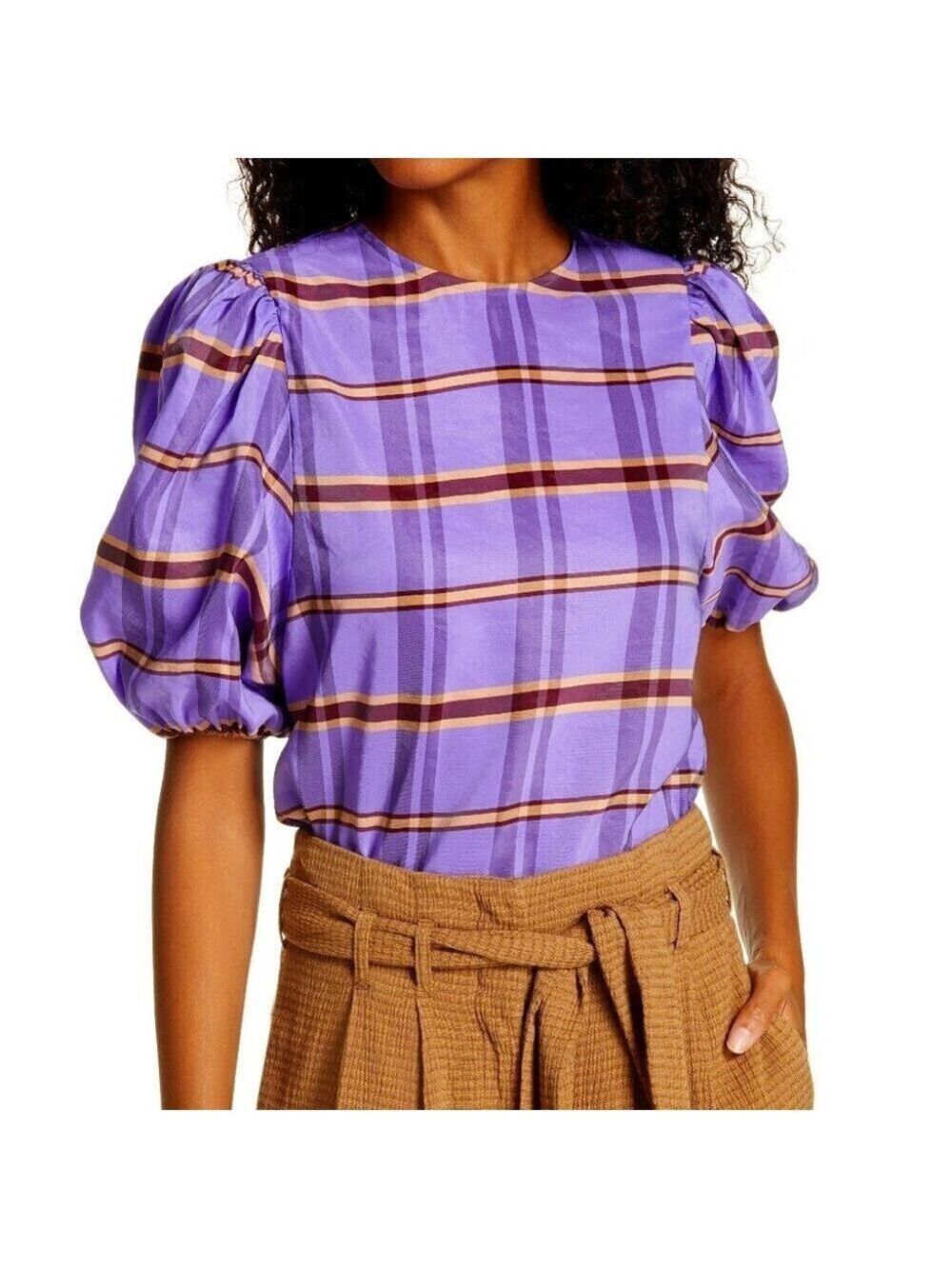 NWT SAMSØE SAMSØE Orion Blouse In Purple Jasper Check Print size XS